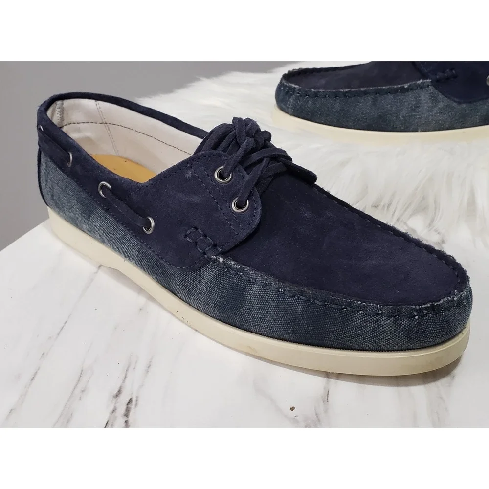 NEW Size 42 US 9 Stefano Bonfiglioli Suede Leather Loafer Boat Shoes Blue Denim
